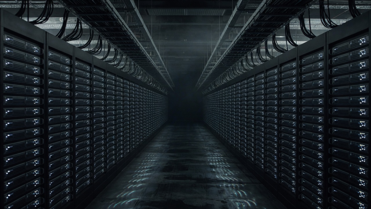 A data-center aisle of server racks
